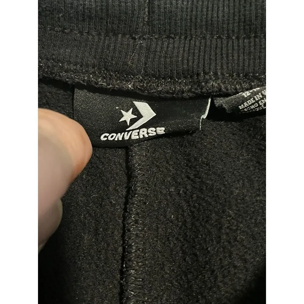 Converse Pants Joggers Girls Youth 12/13 Sweats Black Silver Metallic Graphics